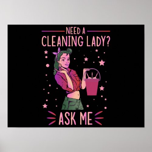 Cleaning Lady Housekeeper Housekeeping Cleaner Gra Poster