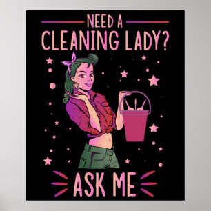 Cleaning Lady Housekeeper Housekeeping Cleaner Gra Poster