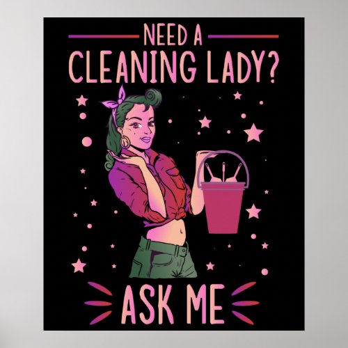 Cleaning Lady Housekeeper Housekeeping Cleaner Gra Poster