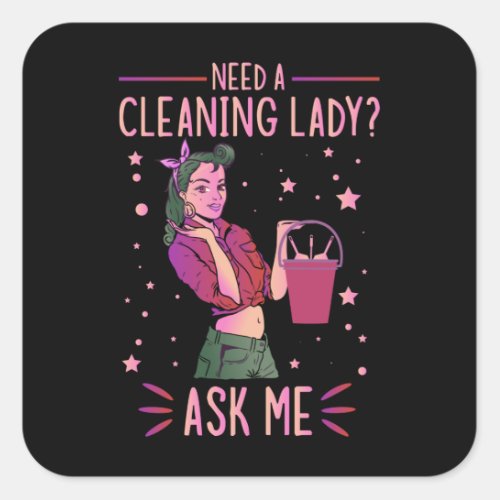 Cleaning Lady Housekeeper Housekeeping Cleaner Gra Square Sticker