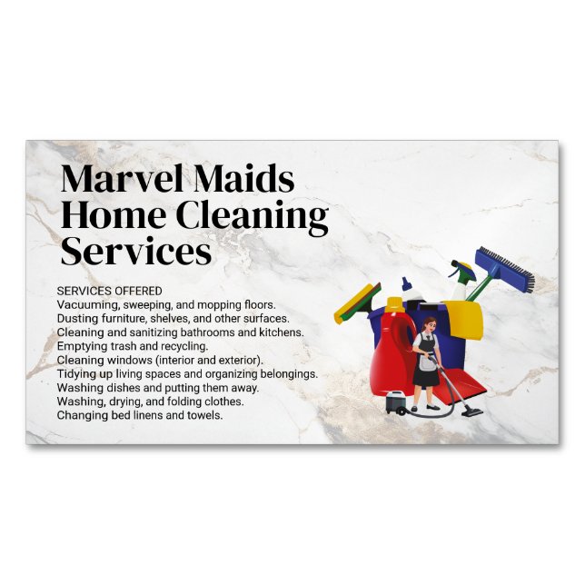 Cleaning Lady Mopping | Bucket Cleaning Equipment Business Card Magnet (Front)