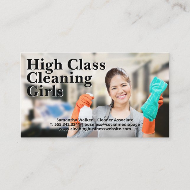 Cleaning Lady Smiling  Business Card (Front)