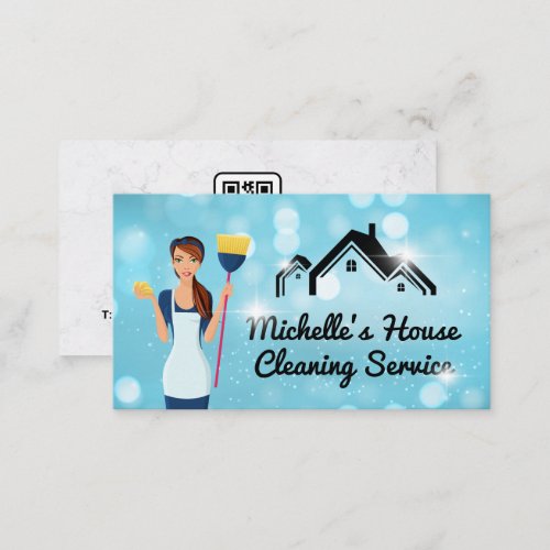 Cleaning Lady  Sparkly Home  QR Code Appt Business Card
