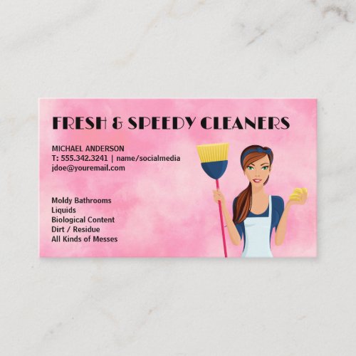 Cleaning Lady with Broom  Maid Business Card