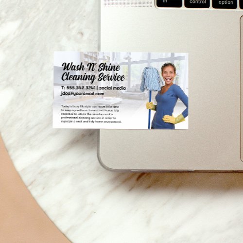 Cleaning Lady with Mop  House Clean Services Business Card