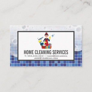 Cleaning Lady with Tools Soap and Bathroom Tiles Business Card