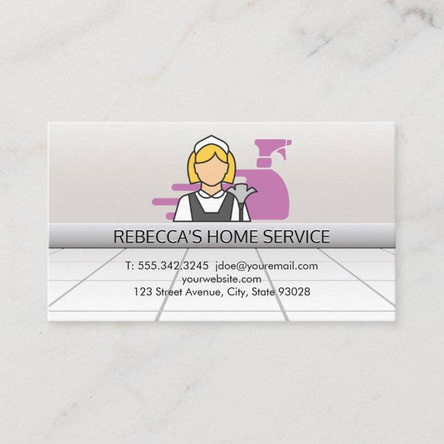 Cleaning Maid and Cleaning Spray Icons Business Card (Front)
