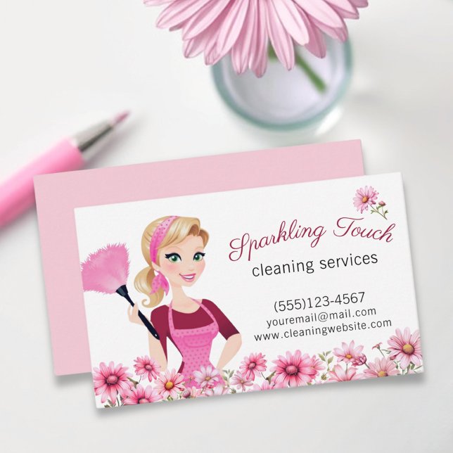 Cleaning Maid Floral House Cleaning Service Business Card (Creator Uploaded)