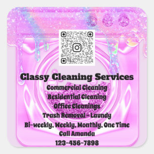 Cleaning Maid Housekeeper QRCode Logo Drips Pinky Square Sticker