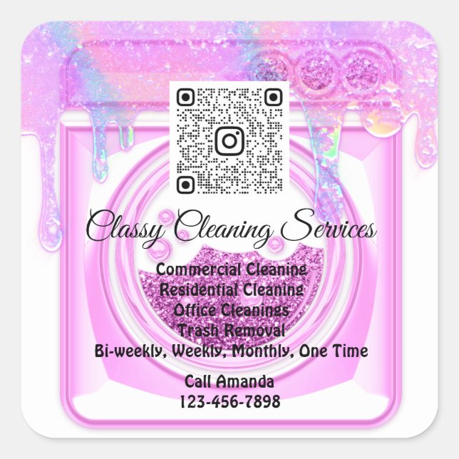 Cleaning Maid Housekeeper QRCode Logo Pink Square Sticker (Front)
