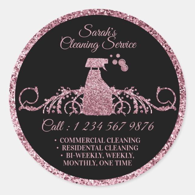 Cleaning Maid Janitorial sparkle glitter rose gold Classic Round Sticker (Front)
