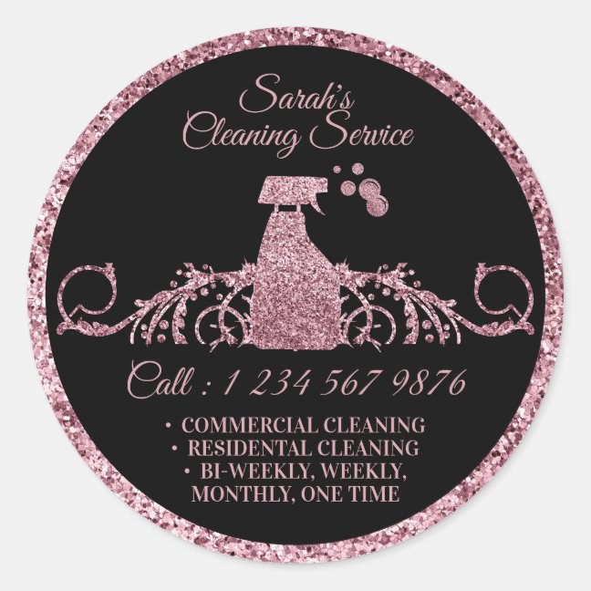 Cleaning Maid Janitorial sparkle glitter rose gold Classic Round Sticker