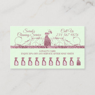 Cleaning Maid Janitorial sparkle Housekeep green Loyalty Card