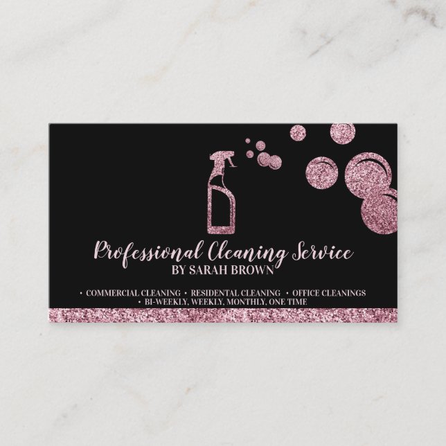 Cleaning Maid Janitorial sparkling Black Business Card (Front)