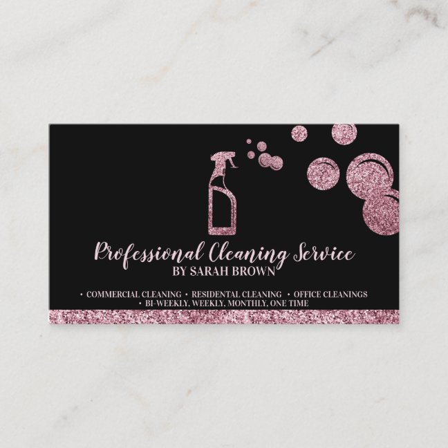 Cleaning Maid Janitorial sparkling Black Business Card