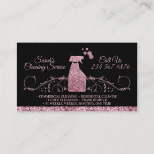 Cleaning Maid Janitorial sparkling pink Black Business Card