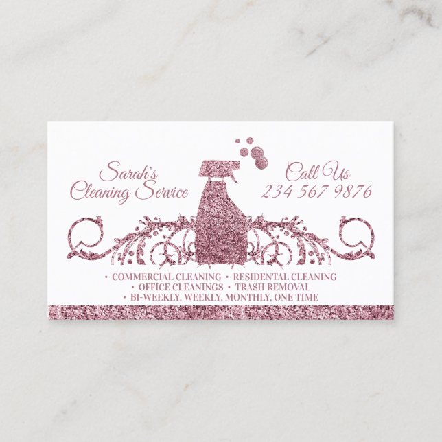 Cleaning Maid Janitorial sparkling pink Business Card (Front)