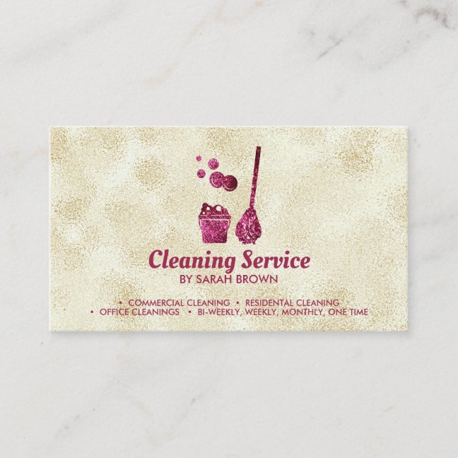 Cleaning Maid Janitorial sparkling Pink Gold Business Card
