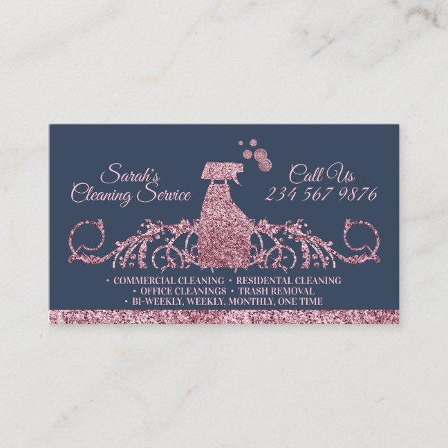 Cleaning Maid Janitorial sparkling pink navy glitz Business Card