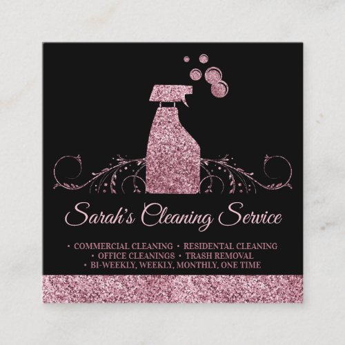 Cleaning Maid Janitorial sparkling spray rose gold Square Business Card