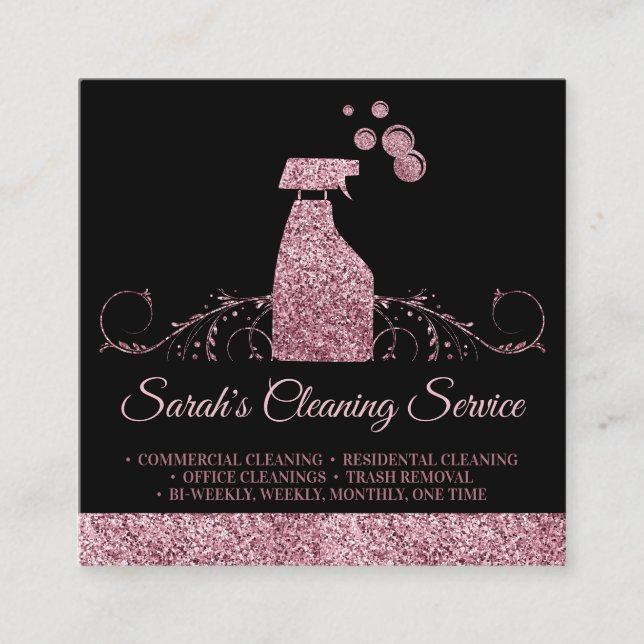 Cleaning Maid Janitorial sparkling spray rose gold Square Business Card (Front)