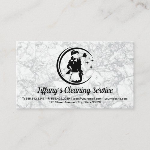 Cleaning Maid Logo  Marble Background Business Card