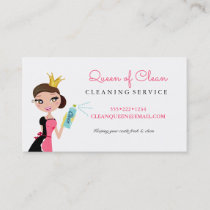 Cleaning Maid Service Brunette Character Crown Business Card