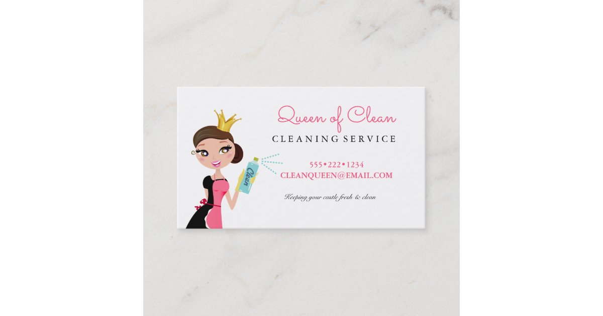 Cleaning Maid Service Brunette Character Crown Business Card Zazzle