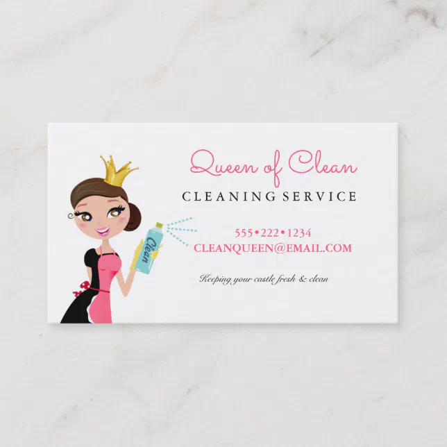 Cleaning Maid Service Brunette Character Crown Business Card Zazzle 