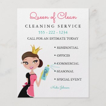 Cleaning Maid Service Brunette Character Crown Flyer by HydrangeaBlue at Zazzle