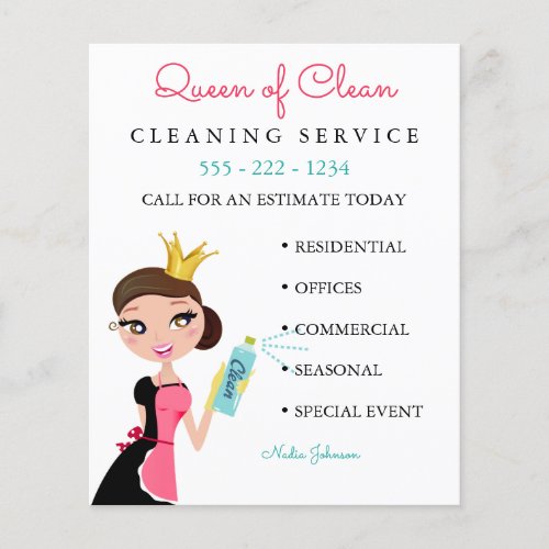 Cleaning Maid Service Brunette Character Crown Flyer