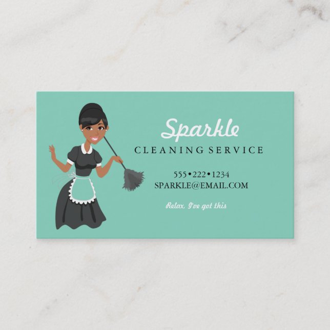 Cleaning Maid Service Character Featherduster Busi Business Card (Front)