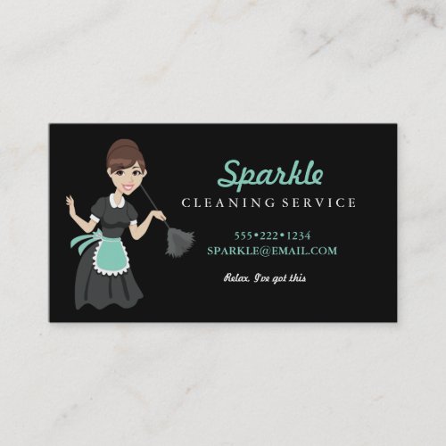 Cleaning Maid Service Character Featherduster Business Card