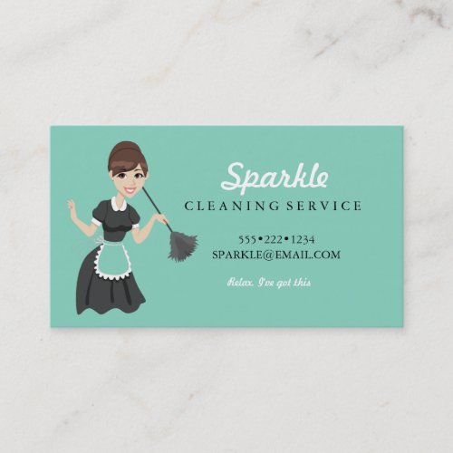 Cleaning Maid Service Character Featherduster Business Card