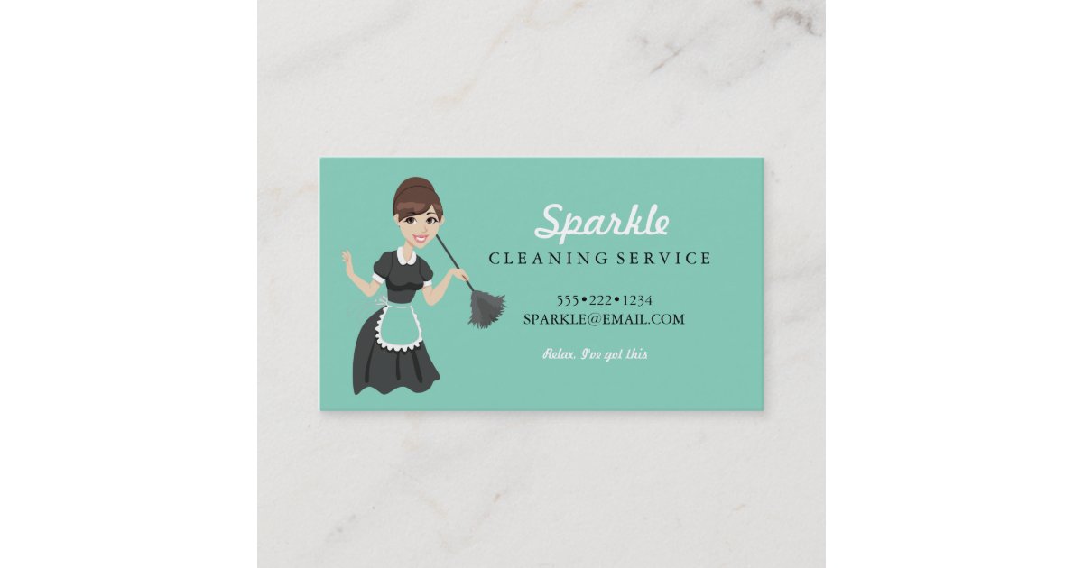 Cleaning Maid Service Character Featherduster Business Card