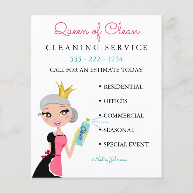 Cleaning Maid Service Gray Character Crown Fly Flyer (Front)