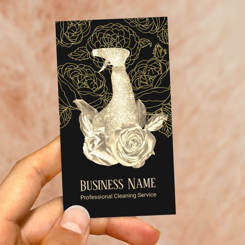 Cleaning  Maid Service Luxury Gold Floral Pattern Business Card