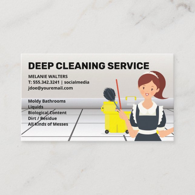 Cleaning Mop | Maid | House Cleaner Service Business Card (Front)