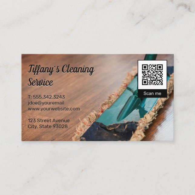 Cleaning Mop | qr code Business Card (Front)