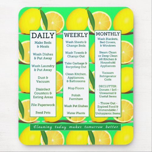 Cleaning Schedule  Affirmation Lemon Fresh Mouse Pad