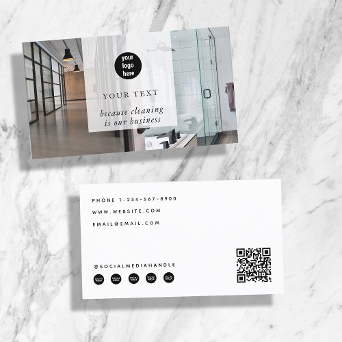 Cleaning Service 2 Photo Social Media QR Code Logo Business Card