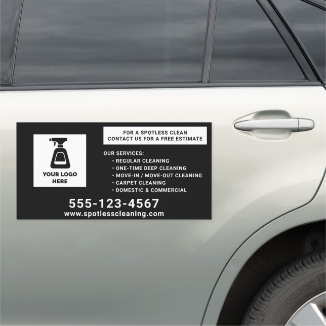 Cleaning Service Add Your Logo Black 12"x24" Car Magnet (In Situ)