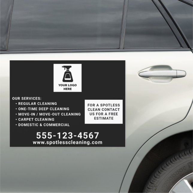 Cleaning Service Add Your Logo Black 18"x24" Car Magnet (In Situ)