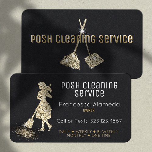 Cleaning Service Black and Metallic Gold Template Business Card