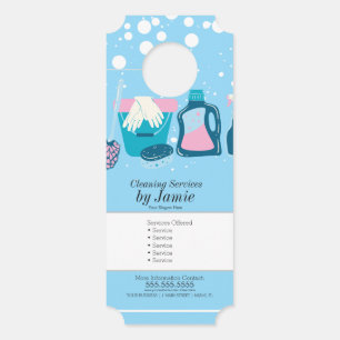 Cleaning Service Blue Pink Business Door Hanger