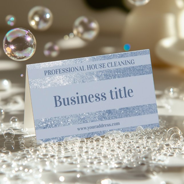 Cleaning Service Blue Silver Metal Glitter Business Card (Perfect for business)