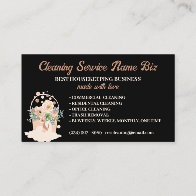 Cleaning Service Blush beige Floral Janitorial Business Card (Front)