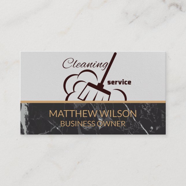Cleaning Service | Broom  Business Card (Front)