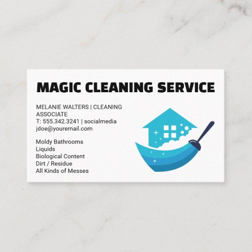 Cleaning Service  Broom Home Logo Business Card