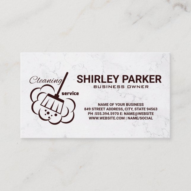 Cleaning Service Broom | Marble Business Card (Front)